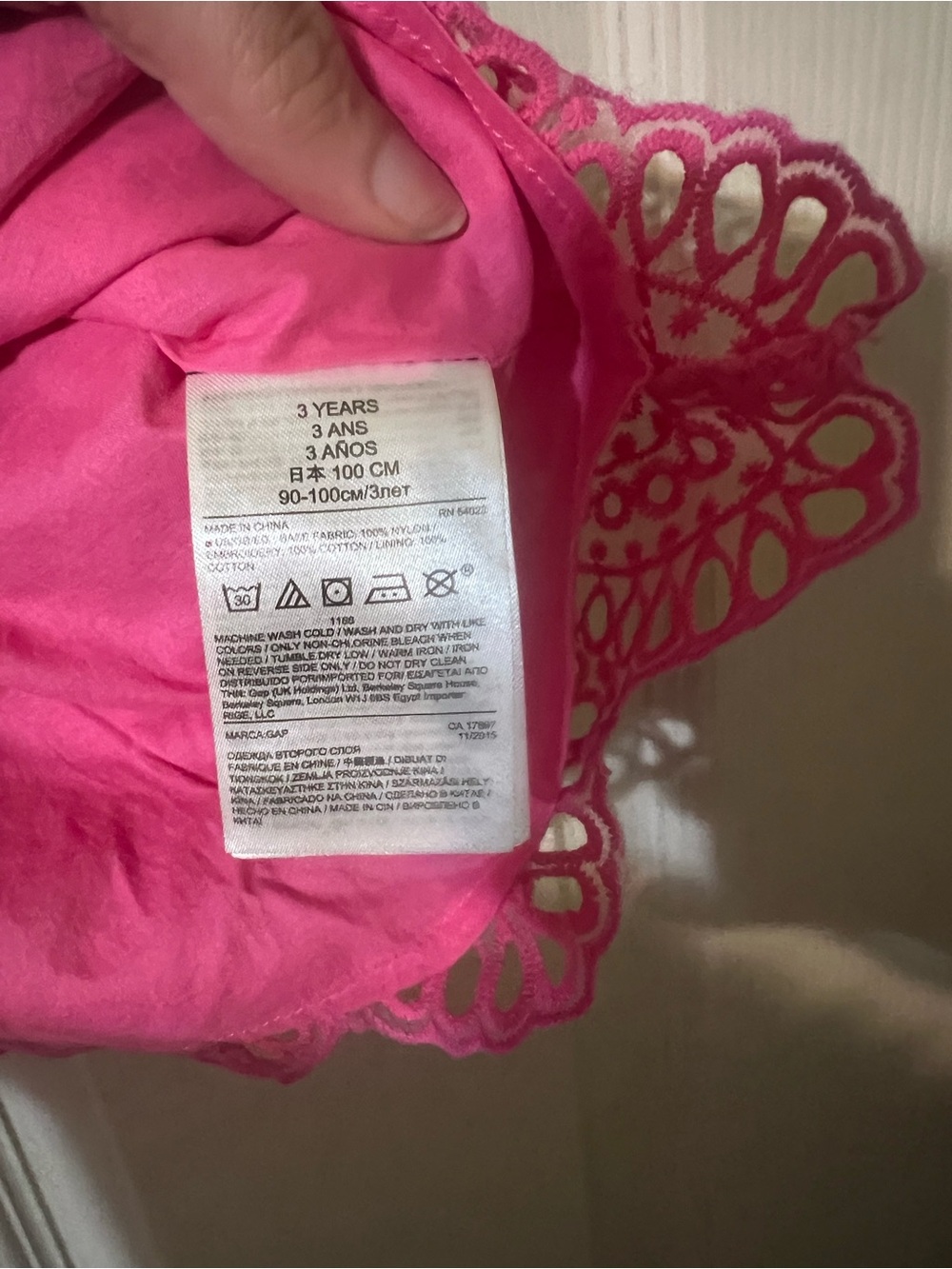 Baby Gap Girls Hot Pink Lace Dress with Black Trim Bow 3 year Toddler dress - Picture 5 of 5